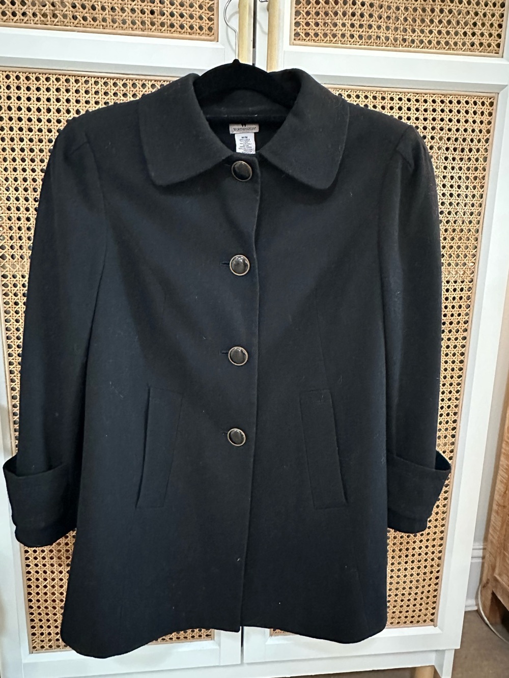 Worthington Black Women's Wool-Blend Button Pea Coat -Medium